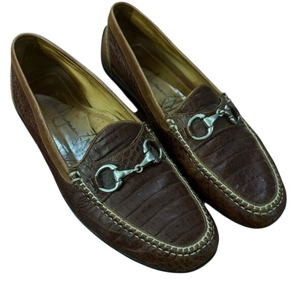MARTIN DINGMAN Brown Leather Loafers with Silver Detailing SIZE 11.5 - Picture 1 of 9